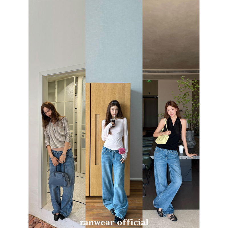 Ranwear Aesthetic Trends! "Ideal Type" Heavy-Duty Design Jeans with Bark-Textured Folded Waistband. Ranwear Aesthetic Trends! "Ideal Type" Heavy-Duty Design Jeans with Bark-Textured Folded Waistband.