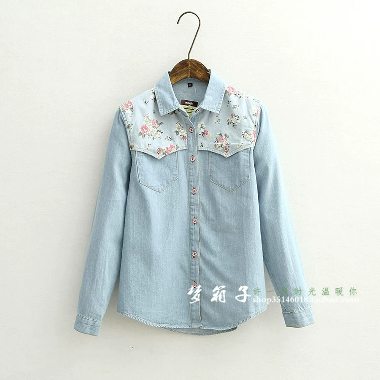 Dream box 2018 hoa hồng ngọt ngào mới khâu áo sơ mi nữ ve áo in hoa cotton