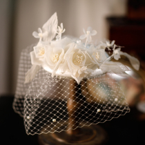 New champagne flower hat French retro romantic wedding dress style dreamy mesh bridal hairpin ever-changing flower hat