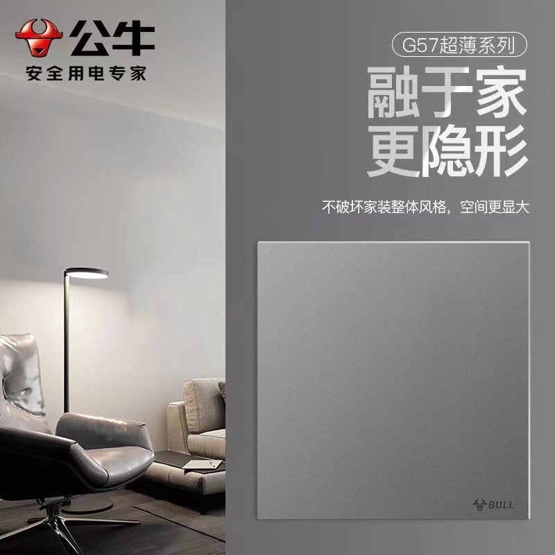 Bull G56.G57 Ultra-Thin Mountain Gray Switch Socket Panel 86 Type Concealed Butterfly Wing Single Switch Dual Control Five-Hole USB