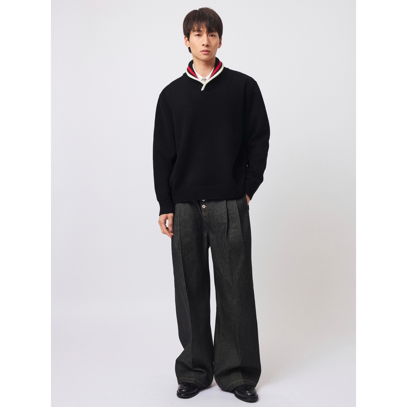 Stay the Night "Green Book" Classic Green Fruit Collar Pullover Knitted Sweater Long Sleeve