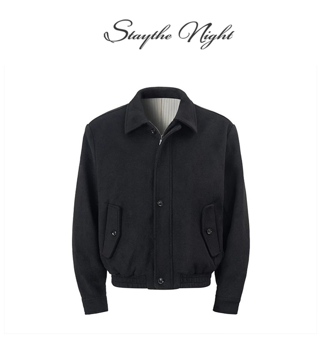 Stay the Night Wool Bone-Striped Lined Shoulder Zip Jacket