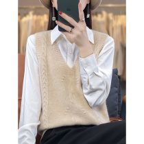 New high-quality wool knitted vest womens waistcoat 2024 spring and autumn new sleeveless bottoming sweater V-neck