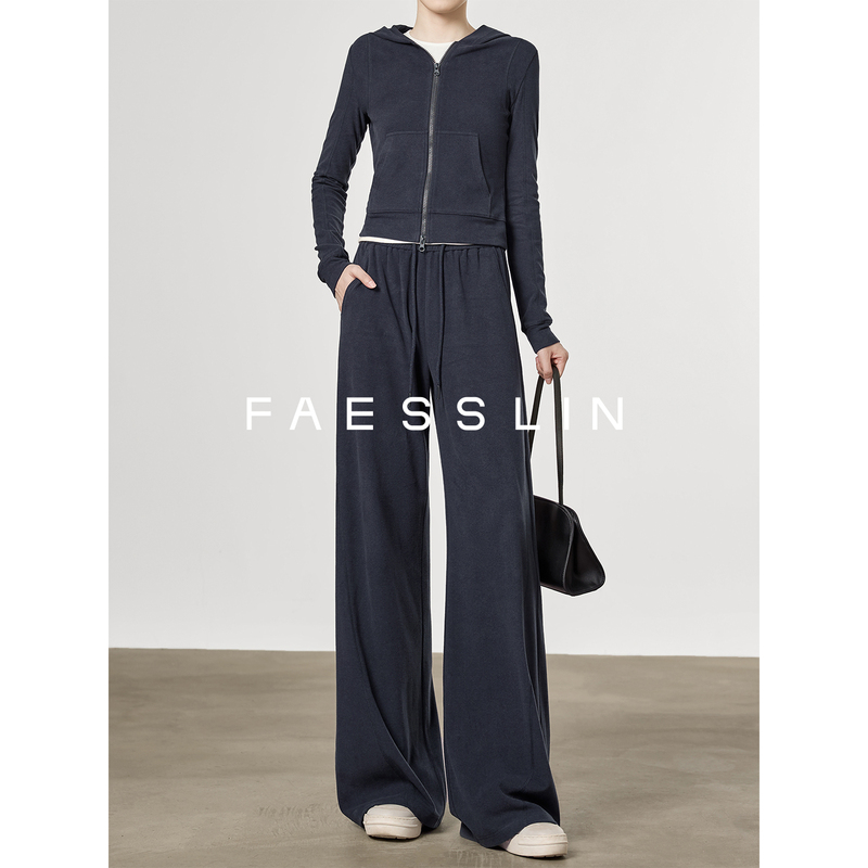 Faesslin Tall Women's Navy Blue Wide-Leg Sweatpants Autumn Relaxed Drawstring Loose Sports Casual Long Pants Faesslin Tall Women's Navy Blue Wide-Leg Sweatpants Autumn Relaxed Drawstring Loose Sports Casual Long Pants
