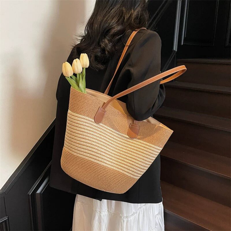 Beach Woven Bag for Women 2026 Spring and Summer New Style Beach Vacation Large Capacity Tote Bag Straw Summer Shoulder Bag for Women Beach Woven Bag for Women 2026 Spring and Summer New Style Beach Vacation Large Capacity Tote Bag Straw Summer Shoulder Bag for Women