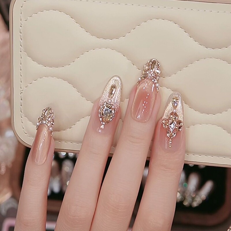 【Foil Gold Whisper】Handmade Wearable Nails Cat Eye Therapy 3D Zircon Diamond Sparkling Full Diamond Handmade Nail Art