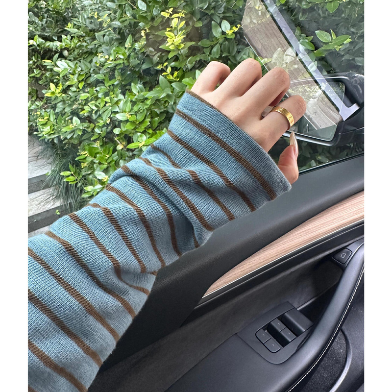 Lazy Striped Knit Sweater for Women, Early Autumn New Korean Style, Loose Fit, Slimming Long-Sleeve T-Shirt, Versatile Casual Top