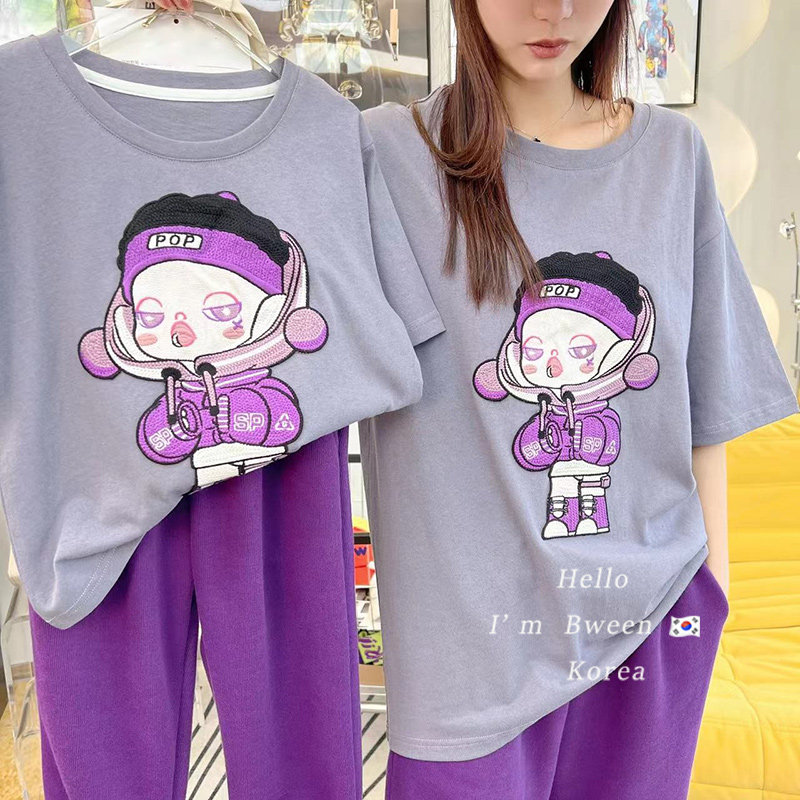 Girls' parent-child clothing Korean version of children's clothing 2022 summer children's casual western style fashionable printed cartoon loose cotton tops
