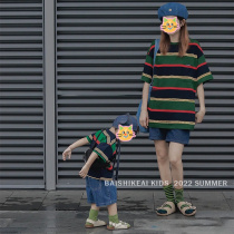Different parent-child clothing summer style casual striped T-shirt childrens fashionable and versatile pants mother-child outfit set