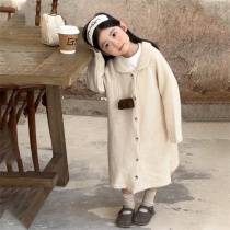 Korean childrens clothing girls woolen coat autumn and winter 2024 new style foreign style girls fashion mid-length childrens coat trend