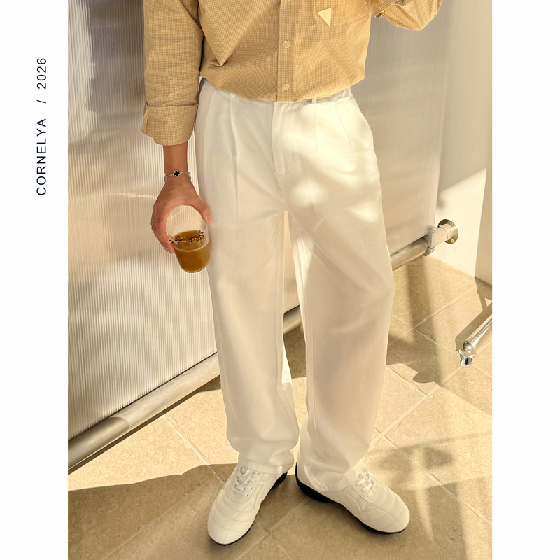 C / Cornelya Island Breeze'Lyocell Blend Classic Double Pleated Comfortable Loose Straight Casual Pants