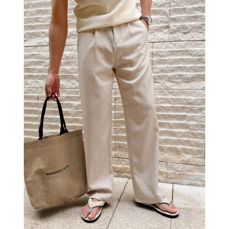 C / Cornelya Old Money Style' Linen Texture Semi-Elastic Comfortable Classic Casual Straight-Leg Trousers