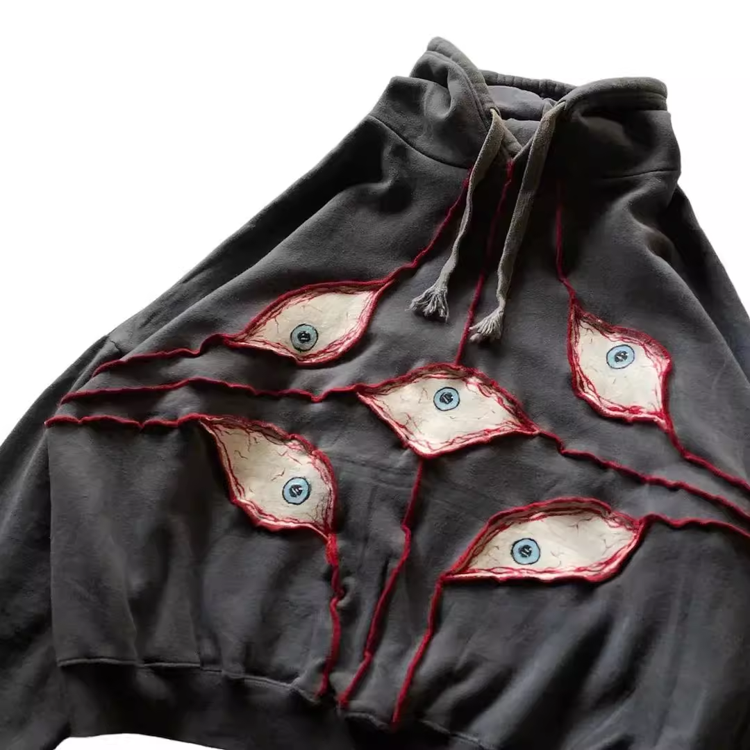 Американский худи с рисунком глаза дьявола JNCO, стиль Y2K, длинный рукав, толстый хлопковый тканевый хэлпер, модный худи