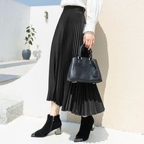 Women Vintage Midi Skirt Wide Elastic Waistband High Waist P