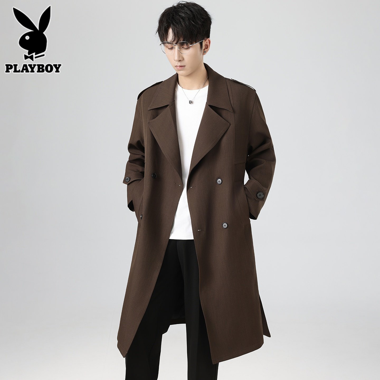 Мужская ветровка средней длины Playboy, высококачественное пальто, весенняя новая свободная повседневная куртка в британском стиле для мужчин