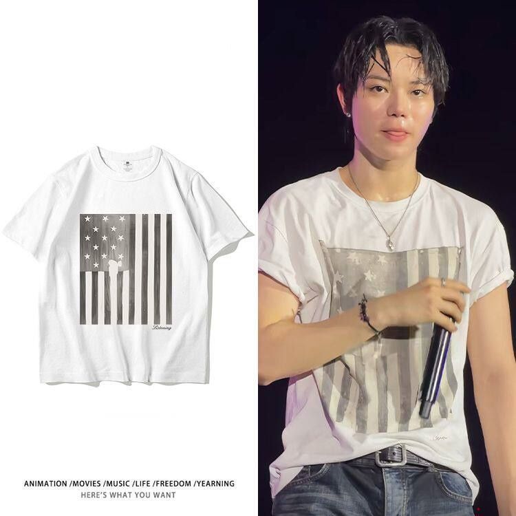 Lngshot Quanwulu Music Festival Same Style Pure Cotton Short-Sleeved T-Shirt for Men and Women, Summer Loose Sports Trendy Half-Sleeve