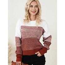New high-end goods 2024 autumn new pullover round neck long-sleeved tops for women European and American personality contrasting color thread thickening