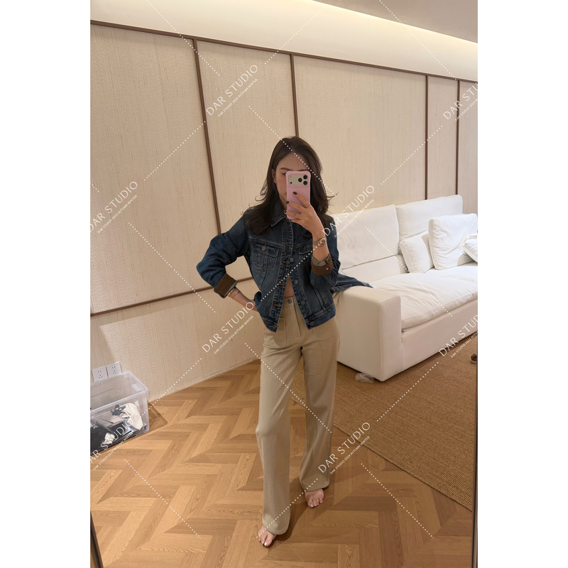 Dar Studio [Color-Contrasting Denim Jacket] 2026 Autumn New Pure Cotton Washed Versatile Denim Jacket