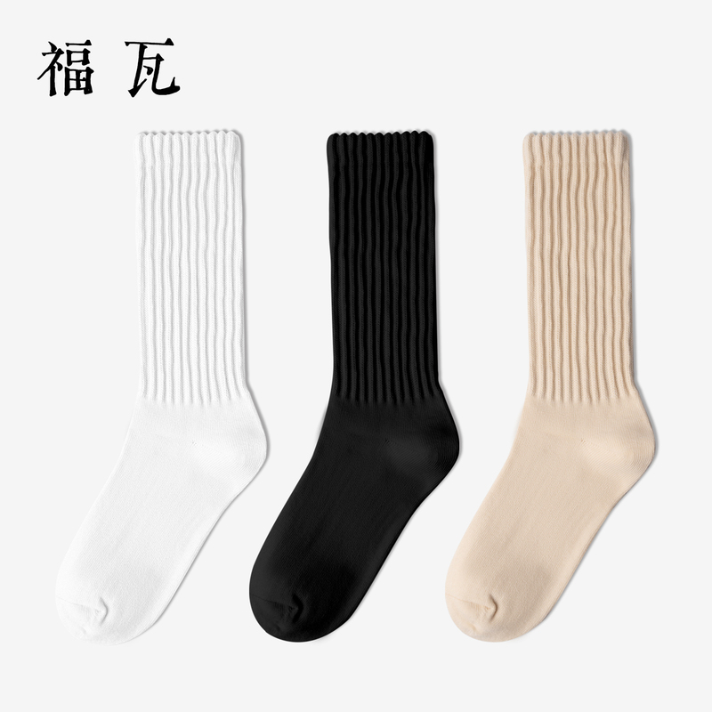Fowa Socks Unisex Japanese Retro Thick Knit Long Socks White Long Socks Cityboy Slouch Socks Spring and Autumn