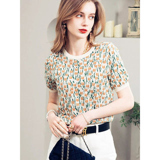 Футболка с короткими рукавами в уникальном и шикарном французском стиле, летняя одежда, свободный, удобный и дышащий пуловер с круглым вырезом для женщин.