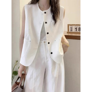 Однобортный жилет во французском модном дизайне, универсальный простой жилет для поездок на работу, удобный дышащий топ без рукавов, женская одежда