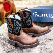 New genuine leather embroidery retro western denim boots female knight thick bottom short boots boot short boots Martin boots short boot tide