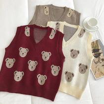 New high-end cartoon sweater vest for women Japanese new style pullover V-neck sweater Internet celebrity loose sleeveless vest