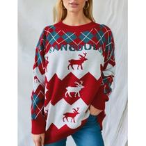 New high-quality direct supply TK internet celebrity college New Year sweater birthday sweater round neck long sleeve color matching birthday elk stitch