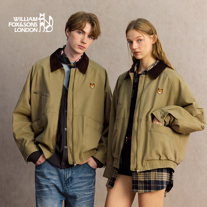 British Little Fox 2026 Spring New Classic Color-Block Lapel Barn Workwear Style Barn Jacket Coat for Men and Women