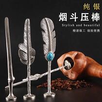 Japanese pipe press 925 sterling silver hollow concave spoon anti-flame pipe accessories tool repair carbon press grass cigarette