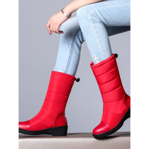 2023 winter new waterproof down cotton mid-calf snow boots womens cotton boots mid-heel thick-soled student cotton shoes thickened wool