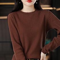 New high-quality round neck pure cotton striped sweater womens loose bottoming shirt womens loose comfortable loose mothers wear womens wear