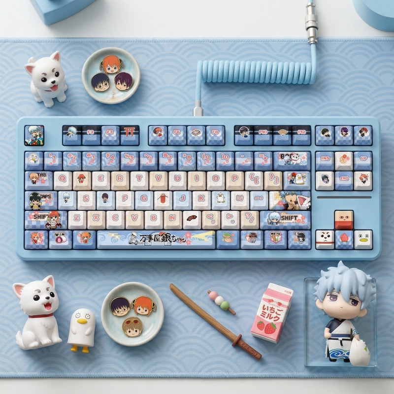 Gintama Gintoki Kagura Shinpachi Sugar Bean Keycap Workshop Pbt Five-Sided Dye-Sublimation Keycaps Keyboard Anime Two-Dimensional