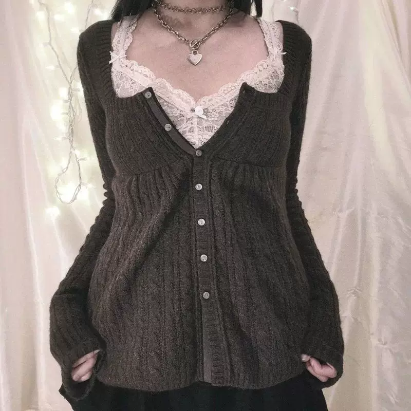 Кардиган Coquette женский grunge Y2K винтажный, длинный однобортный в рубчик