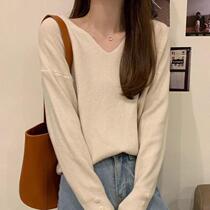 New high-quality spring and autumn 2024 new v-neck sweater tops for women loose inner wear long sleeves fashionable wool