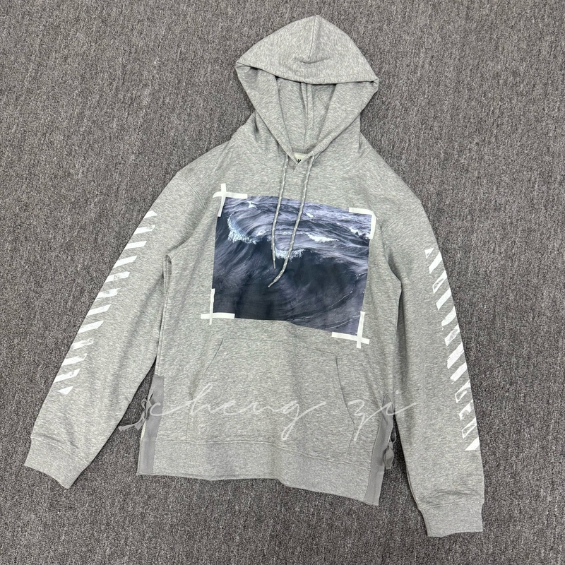 【In-Stock Instant Shipping】Chengzi Original Off-White Gray Wave Sweatshirt "Custom Woven" Heather Gray High Street Style