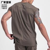 Summer high-end shoulder padded vest for men American high street handsome sleeveless t-shirt for men niche black waistcoat simple