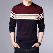 Mens Casual Striped Knit Spring and Autumn Long Sleeved Pul