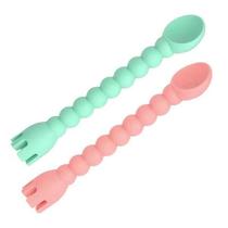 Cute Silicone Baby Spoon Fork 2-In-1 Self-Feeding Baby