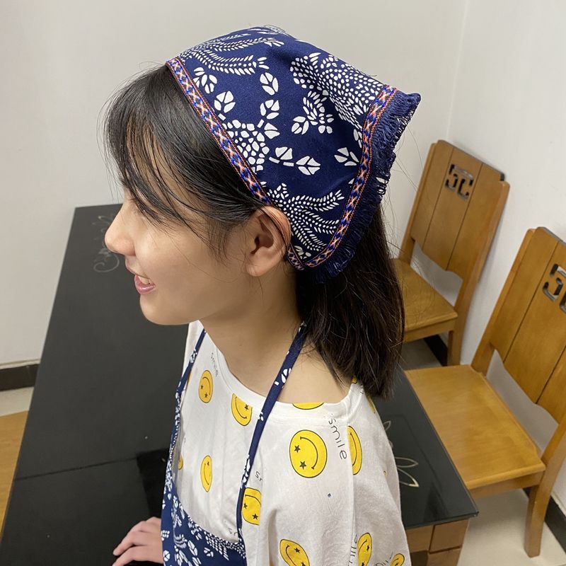 Ethnic Style Floral Adult Headscarf, Jiangnan Blue Printed Cloth, Rural Tea-Picking Girl Headwear, Northeast Large Floral Square Dance