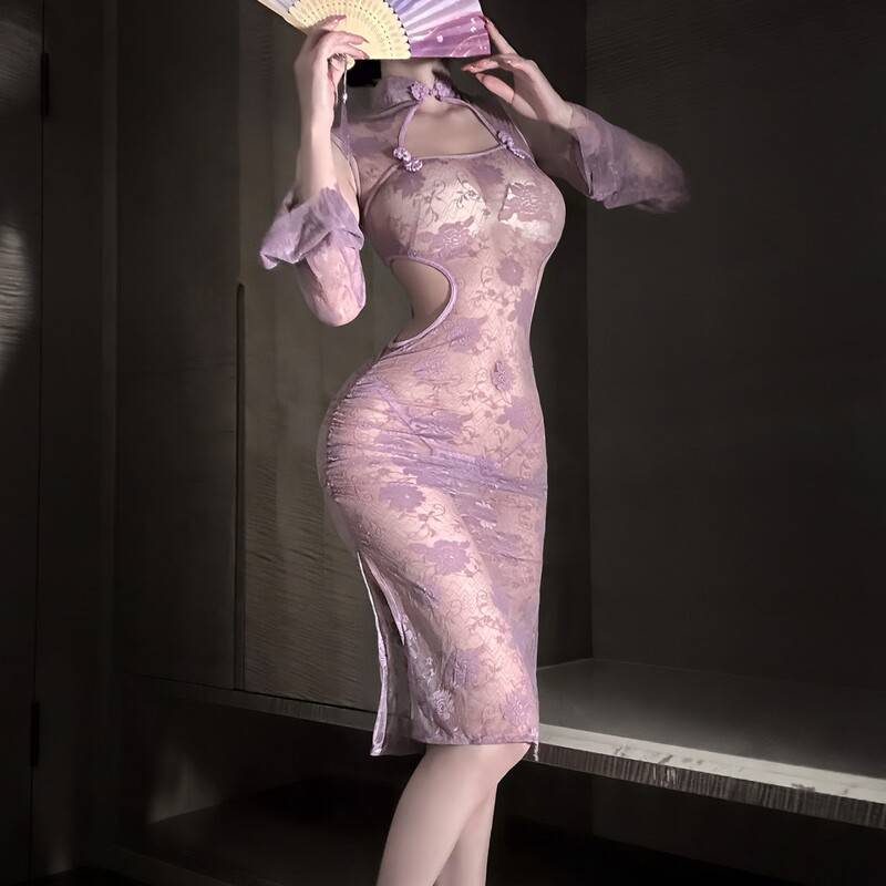 2025 New Style Sexy Lingerie New Chinese-Style Cheongsam Sexy Lace Temptation See-Through Slim Fit No Need to Take Off Uniform Qqny