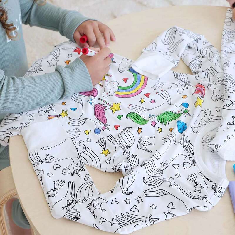 German Kidsren's Graffiti Pajama Set Colorful DIY Infant Cotton Coloring Pajama Sets3T