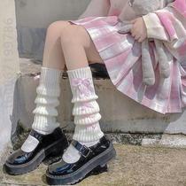 Womens knitted leg warmers autumn and winter socks y2k calf bubble jk Japanese lolita mid-calf socks white