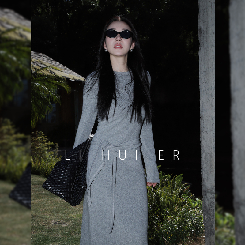 Lihuier Li Hui'Er Sichuan-Style Design Niche Dress Light Luxury Minimalist High-End Gray Long Dress Lihuier Li Hui'Er Sichuan-Style Design Niche Dress Light Luxury Minimalist High-End Gray Long Dress