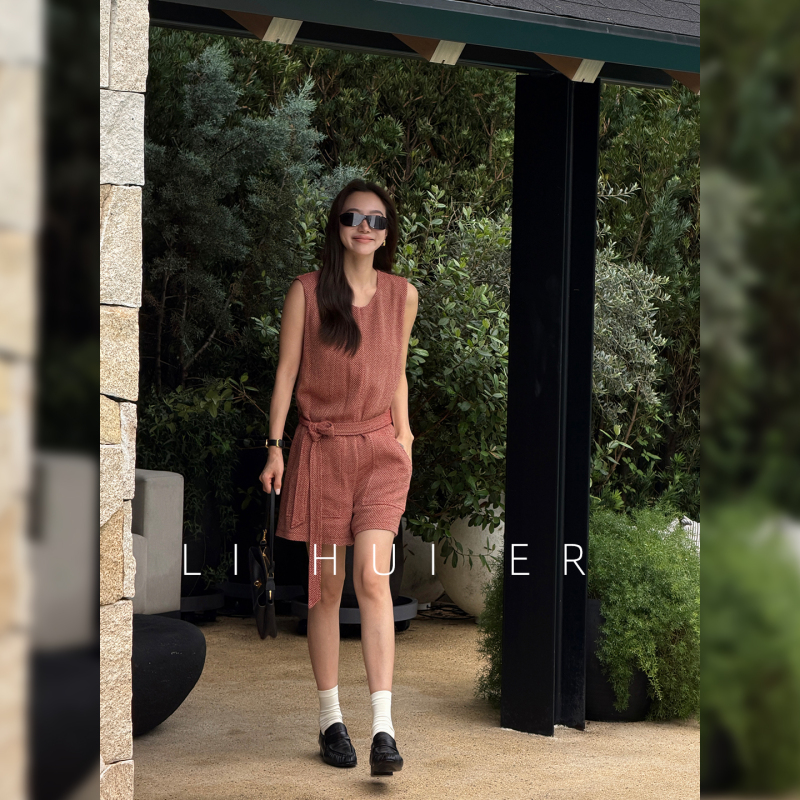 Lihuier Li Hui'Er Day Yingsha Summer Slimming Linen Cotton Feel Red Tie Sleeveless Jumpsuit for Women Lihuier Li Hui'Er Day Yingsha Summer Slimming Linen Cotton Feel Red Tie Sleeveless Jumpsuit for Women