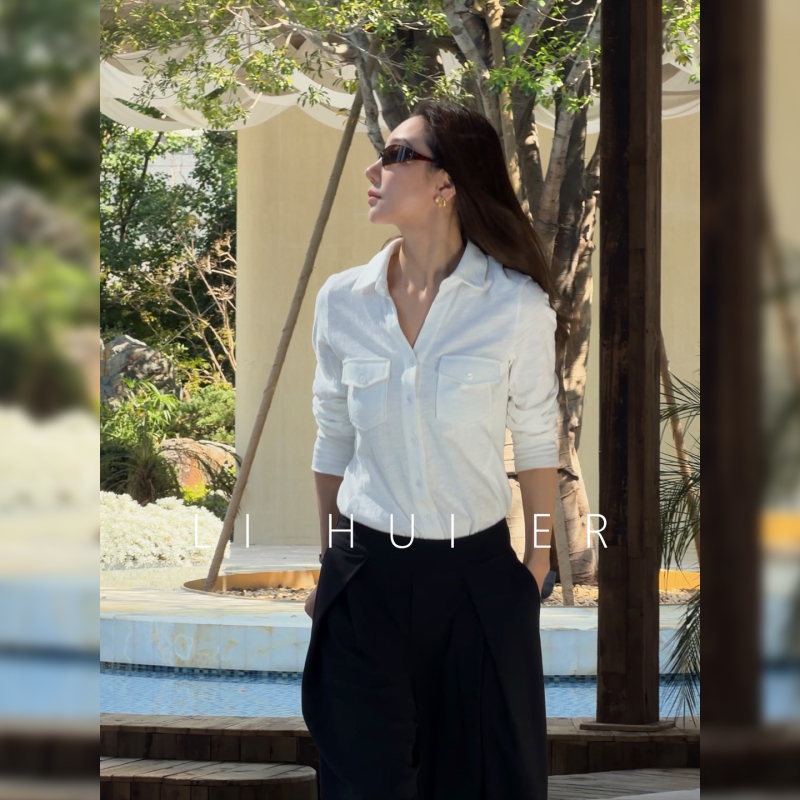 Li Hui Er [Yorkshire Musings] 100% Pure Cotton Fashionable Minimalist Long-Sleeve Shirt Top for Commuting
