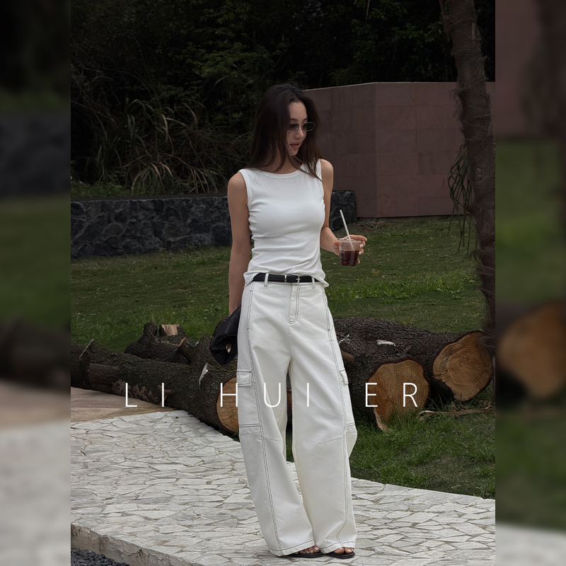 Lihuier Li Hui'Er Clear Sky Scimitar Pants Women's 2026 New Vintage Loose White Jeans Summer Thin Style Lihuier Li Hui'Er Clear Sky Scimitar Pants Women's 2026 New Vintage Loose White Jeans Summer Thin Style