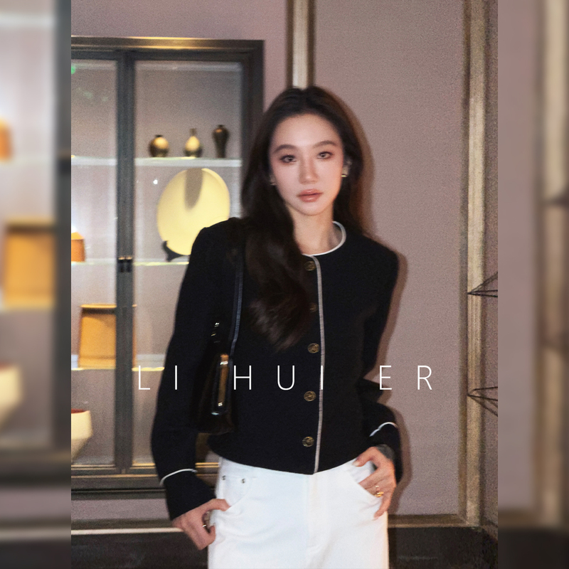 Lihuier Philadelphia Evening Post Autumn Chanel-Style Wool Loop Tweed Black Regular Shoulder Short Coat Lihuier Philadelphia Evening Post Autumn Chanel-Style Wool Loop Tweed Black Regular Shoulder Short Coat