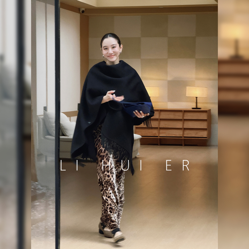 Lihuier Li Hui'Er Longfengxu Fashionable and Casual Black Sheep Wool Camel Hair Cape Shawl Coat for Women Lihuier Li Hui'Er Longfengxu Fashionable and Casual Black Sheep Wool Camel Hair Cape Shawl Coat for Women