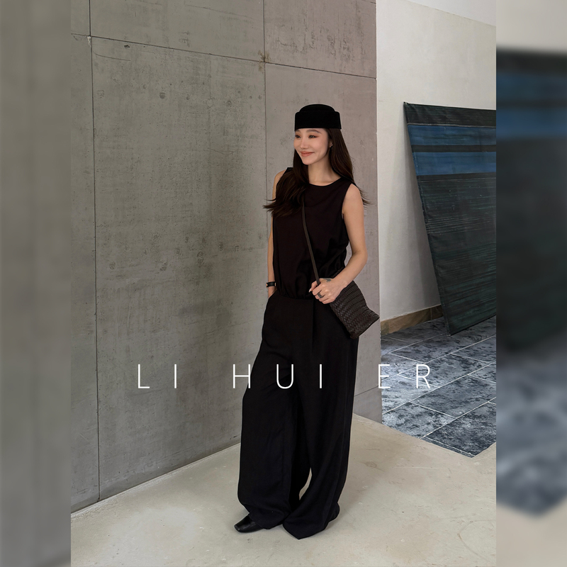 Lihuier Li Hui'Er Infinite Moon Summer Style Casual Lyocell Black Slimming Sleeveless Jumpsuit for Women